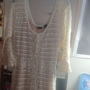 Moda International Crochet Overlay Tank in Soft Pink and Cream